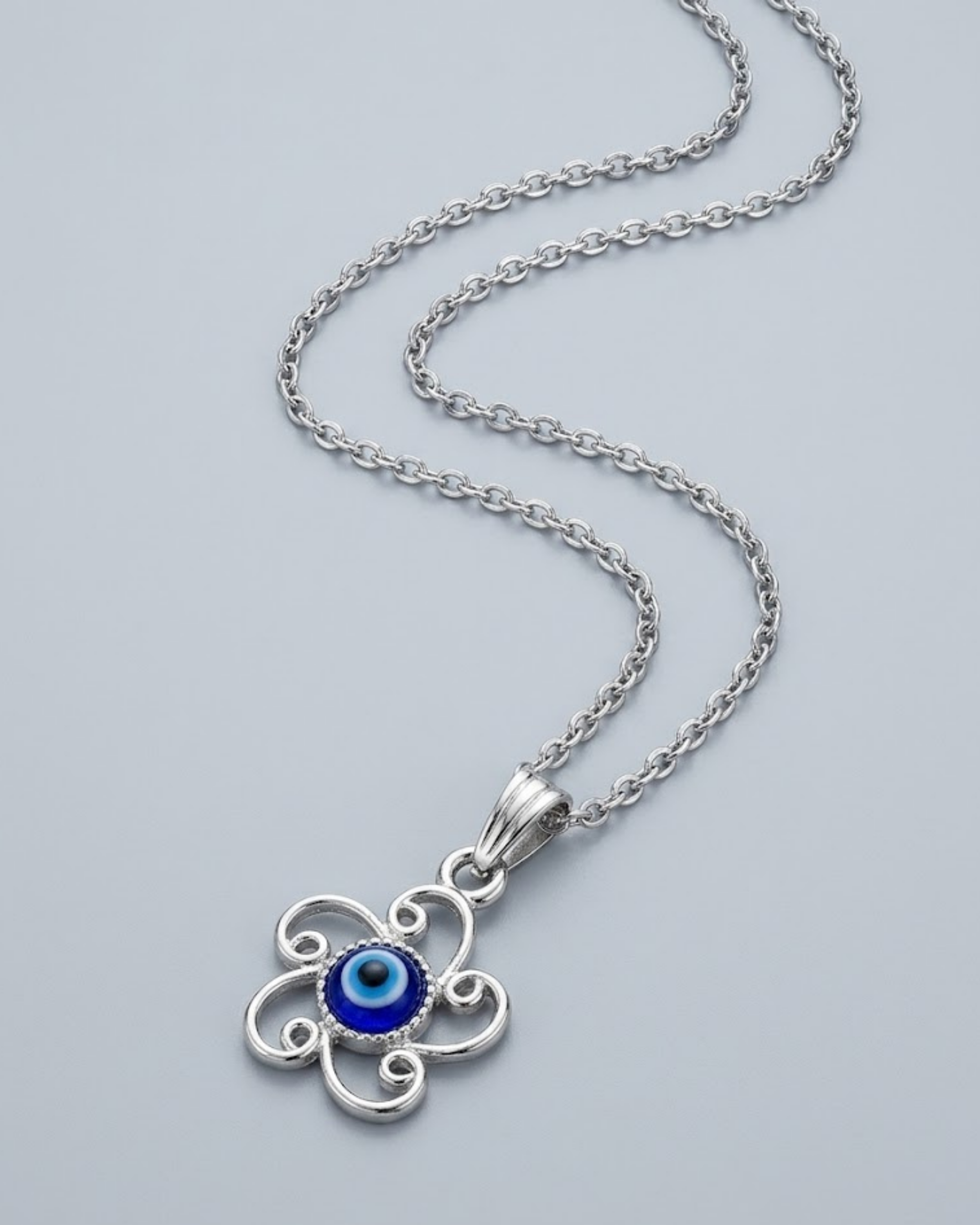 Sterling Silver Evil Eye Flower Necklace